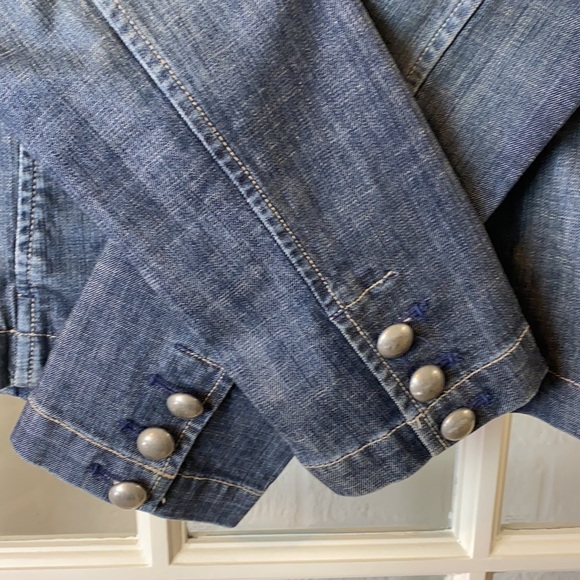 Fossil Vintage Designer Style Denim Jacket with Fringe High Collar Size Medium - Picture 5 of 7